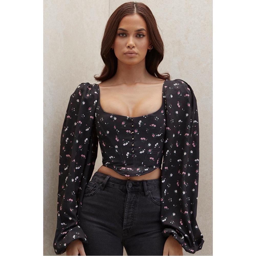 House Of CB JOUCA Black Floral Corset Top XS